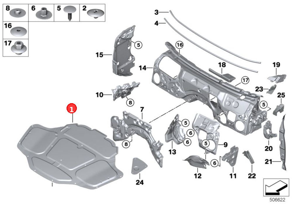 Sound insulating engine hood OE 51487352219