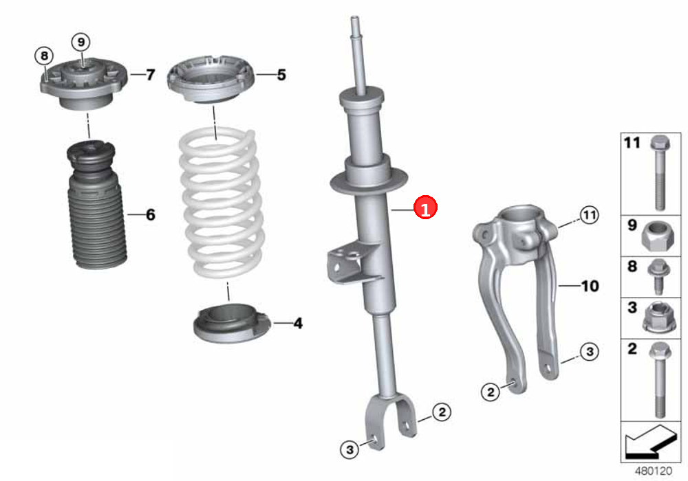 Front right spring strut OE 31316866606