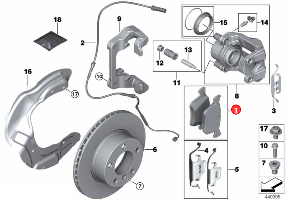 Repair kit brake pads asbestos-free OE 34118855010