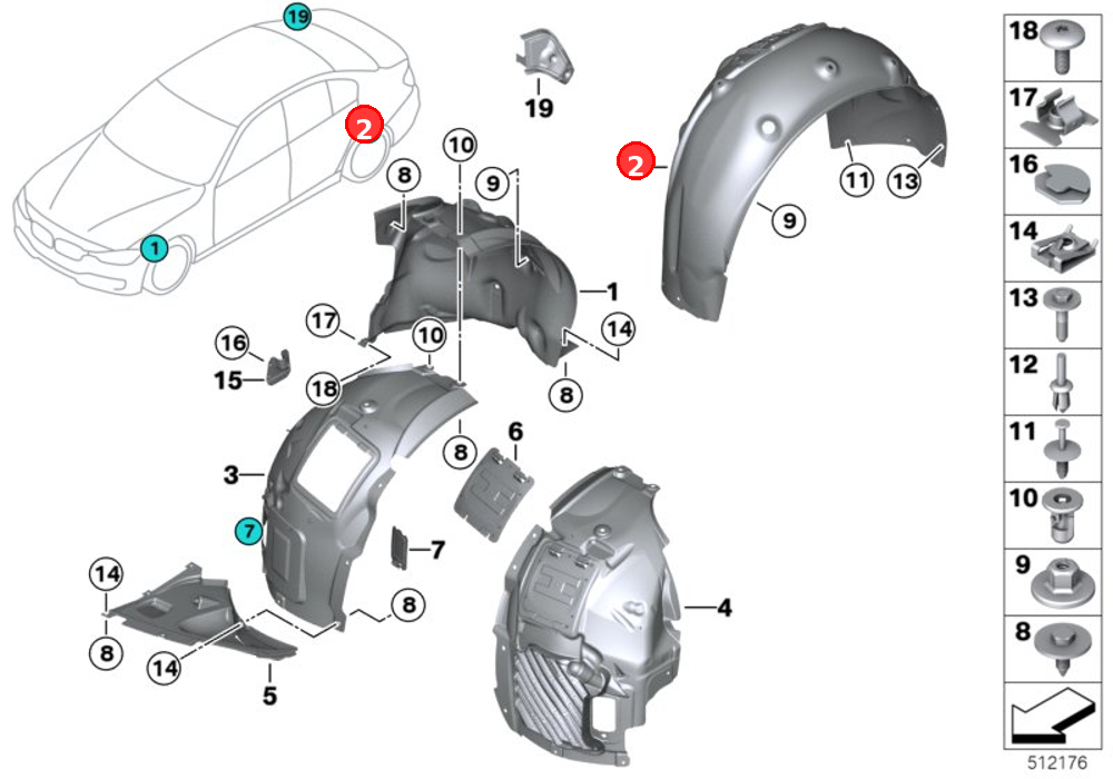 Cover, wheel housing, rear right OE 51717260294