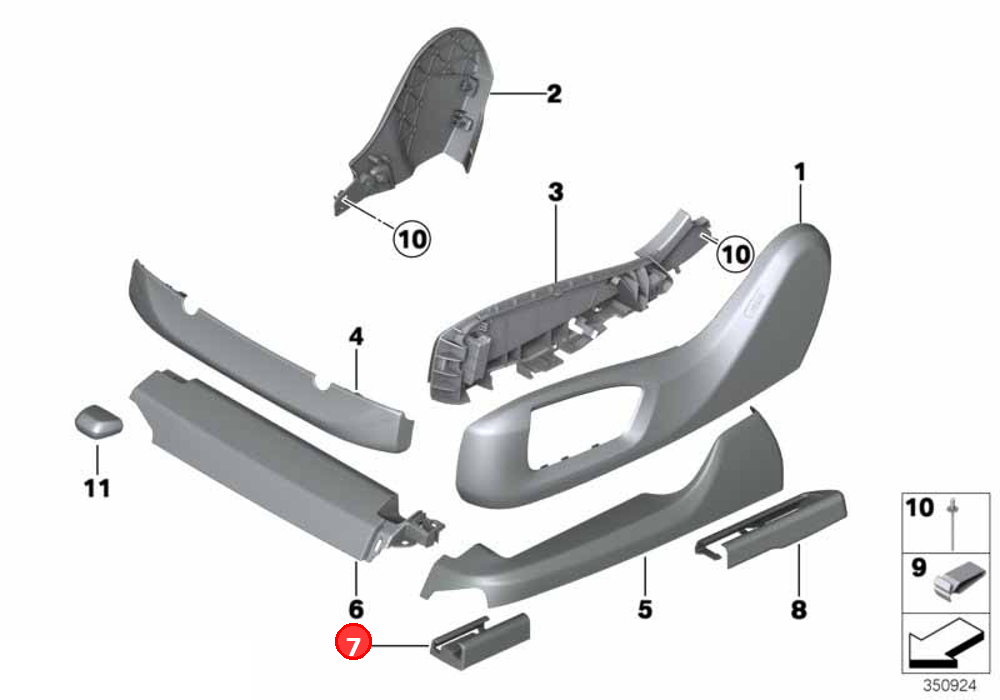 Trim, seat rail, front left OE 52107340337