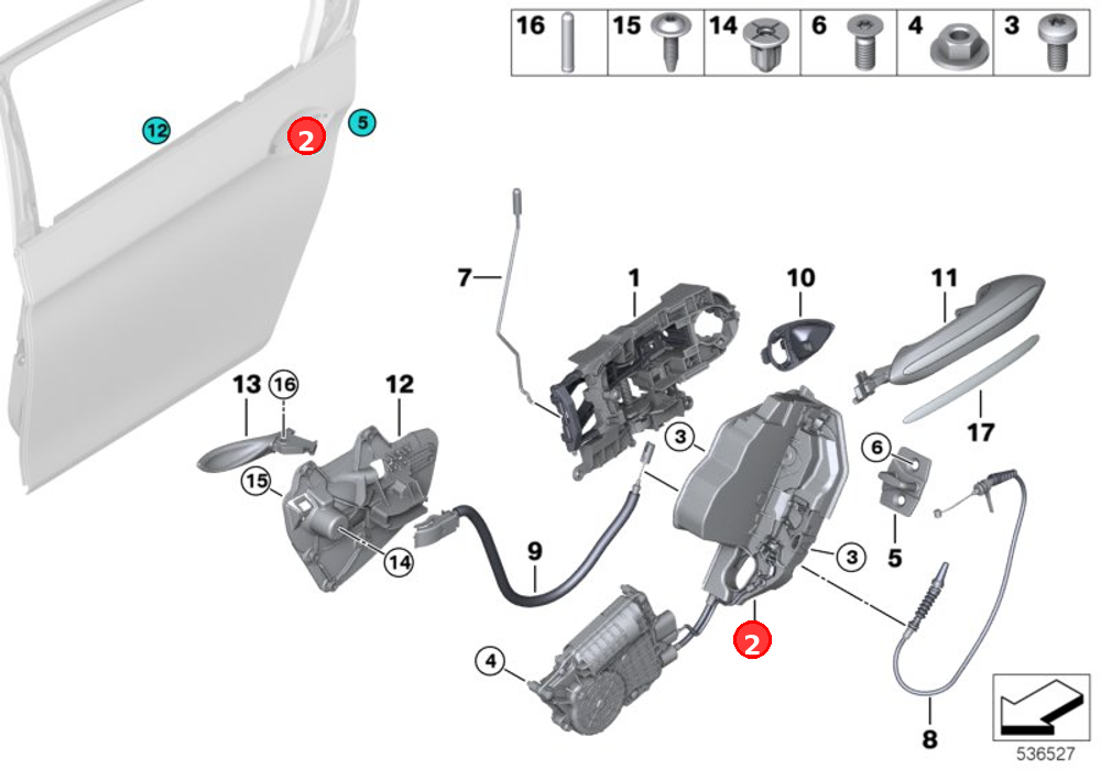 Lock, complete, rear right OE 51215A36F24