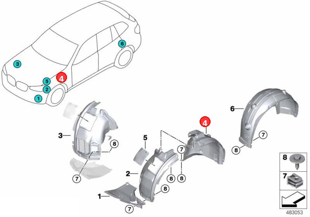 Cover,wheel arch,rear section,front left OE 51717394815