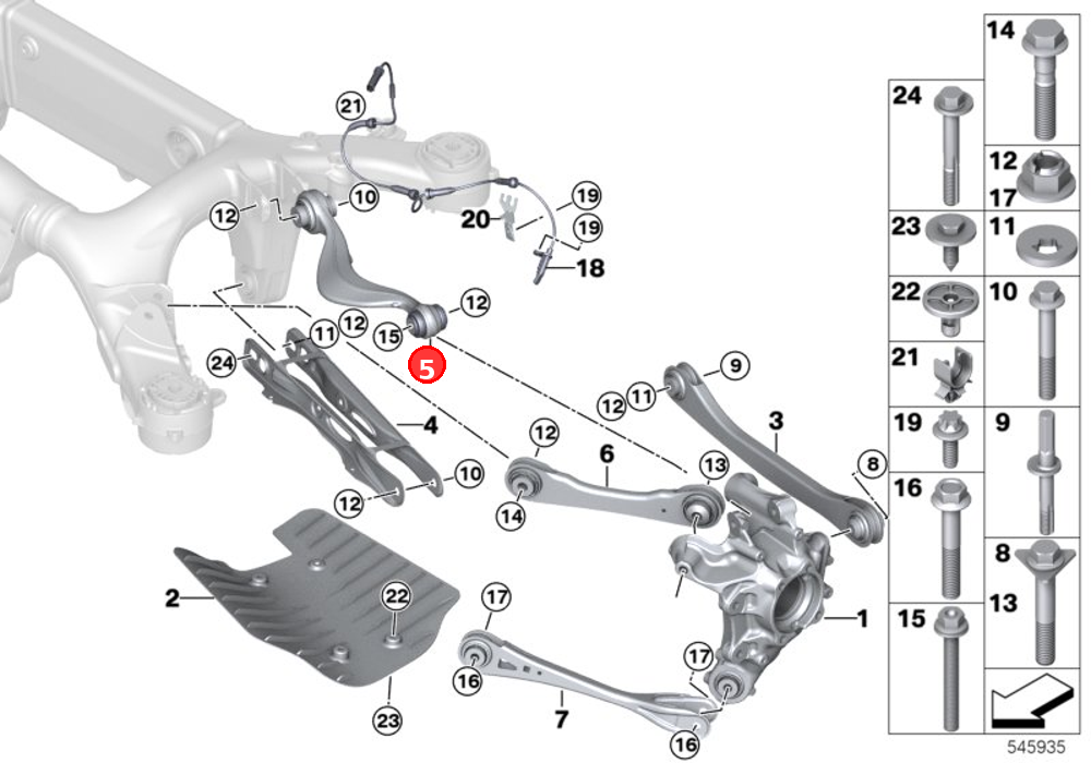 Wishbone with rubber mount, right OE 33306871012