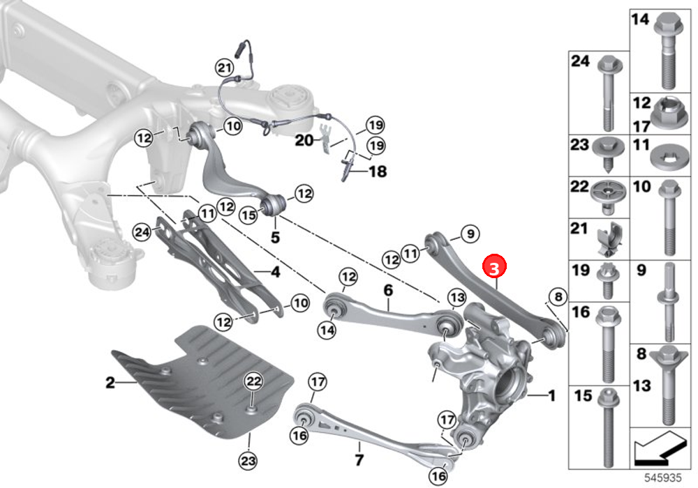 Toe arm with rubber mount, left OE 33306871015