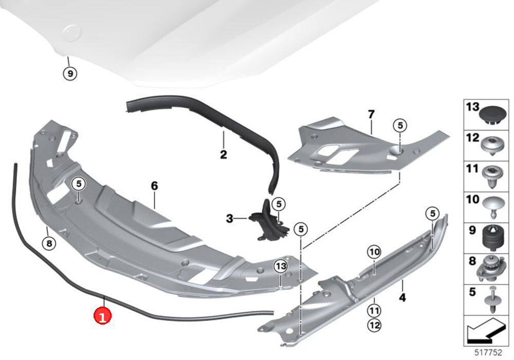 Seal, engine bonnet, front OE 51767347393