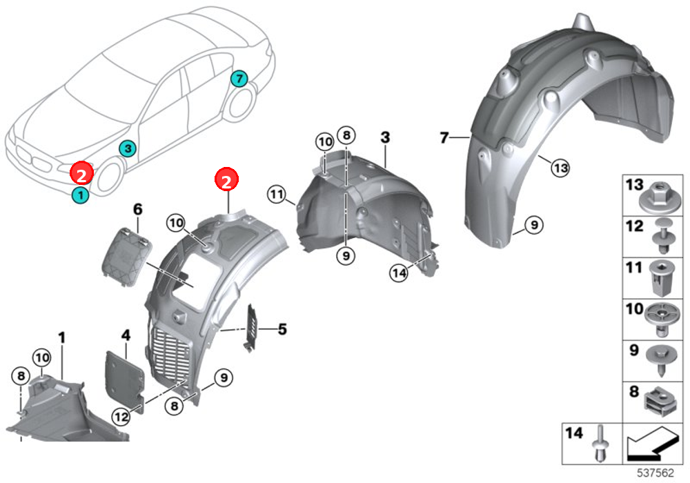Cover,wheel arch,frontsection,front left OE 51717340193