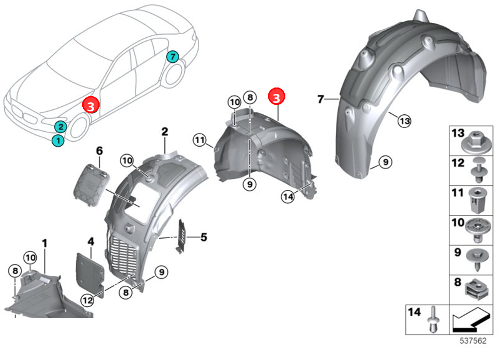 Cover,wheel arch,rear section,front left OE 51717340201