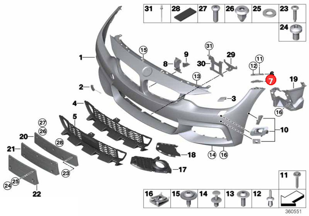 Mounting, side panel, front bottom right OE 51117294654
