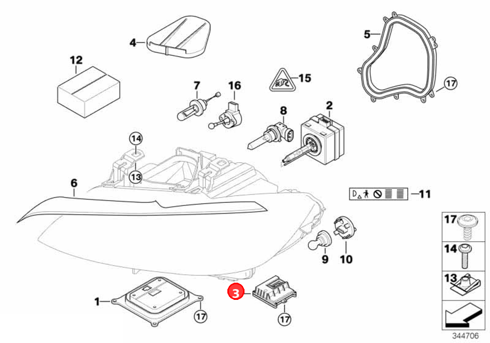 Control unit,adaptive headlight, w/cover OE 63117182396