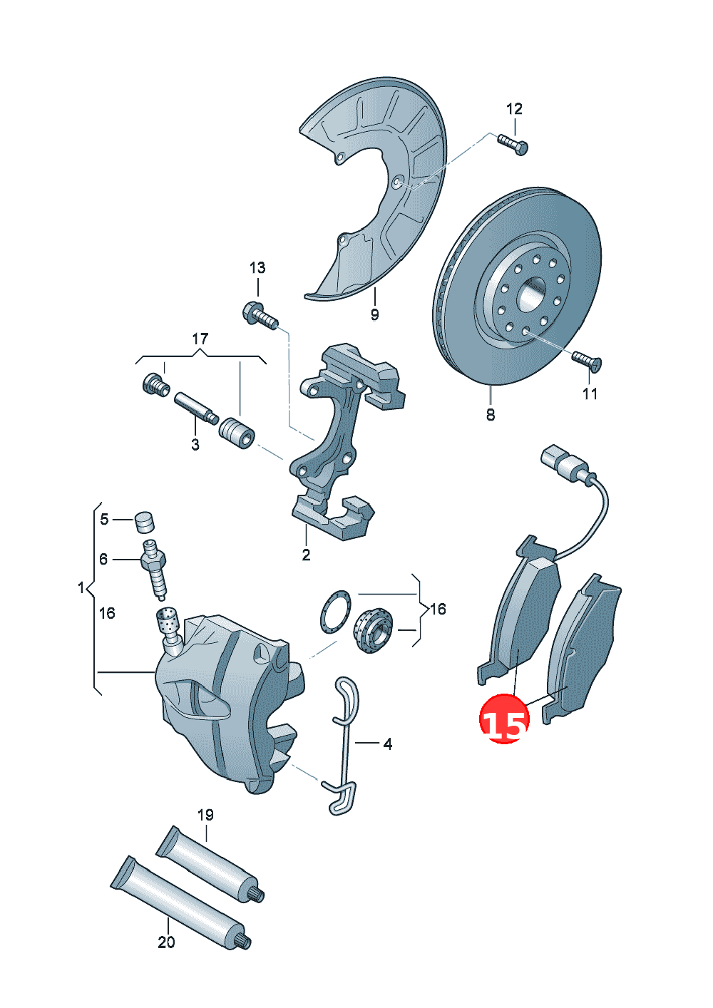 1 set: brake pads withwear indicator for discbrake OE 8J0698151C