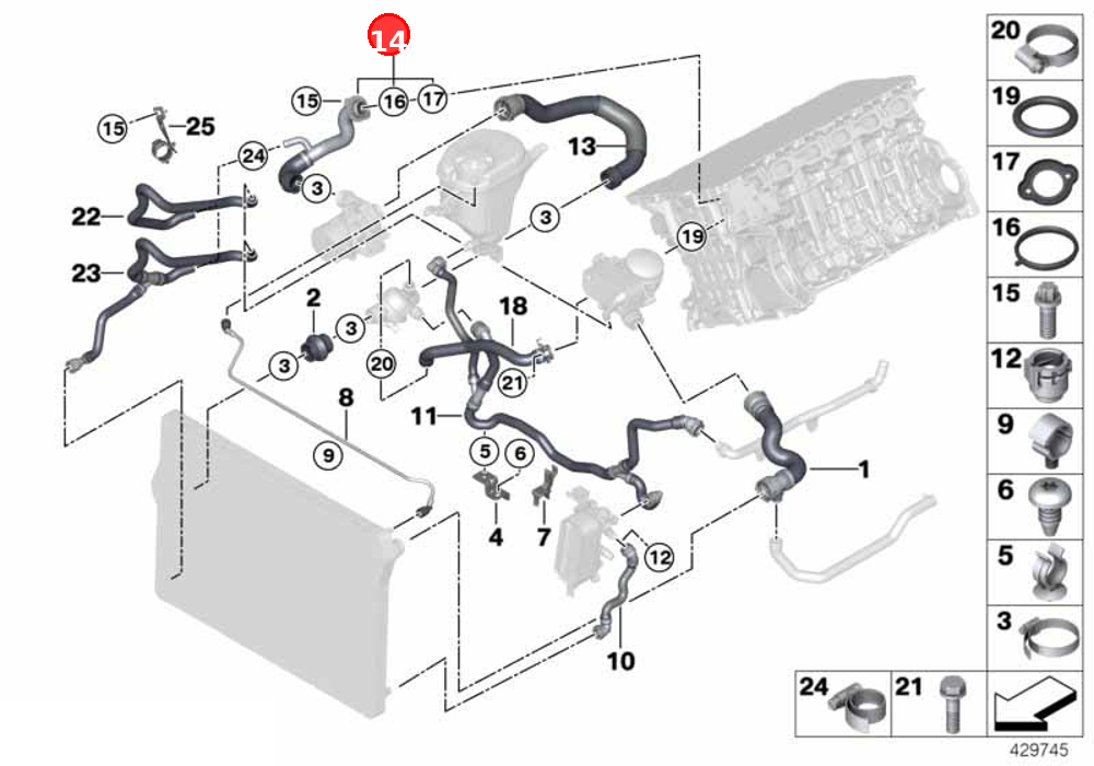 Line, engine feed-coolant pump OE 11537581873