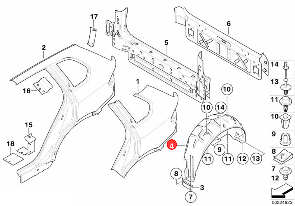 Cover, wheel housing, rear right OE 51487248210