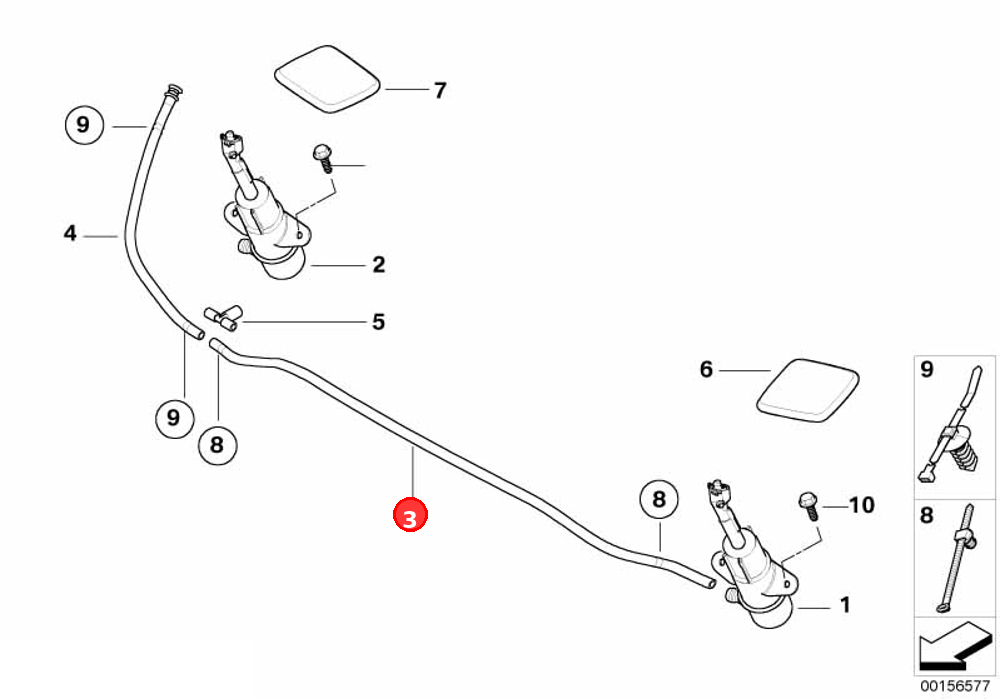 Hose line, headlight cleaning system OE 61677181995