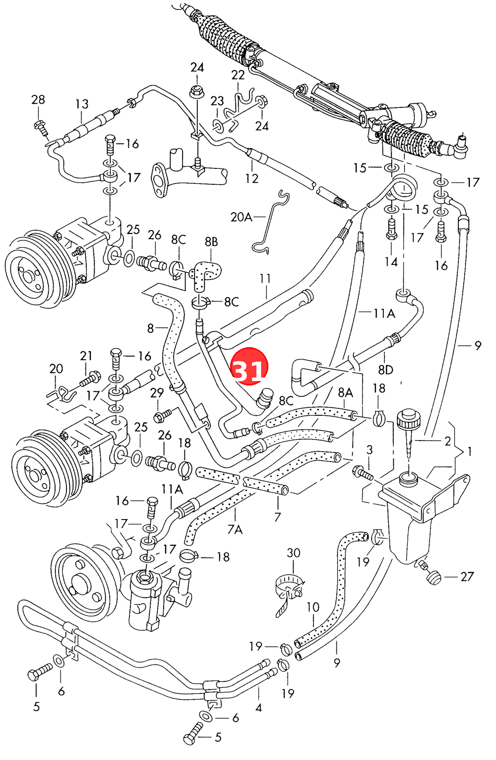 Coolant pipe with servo -steering oil suction pipe OE 078121070CF