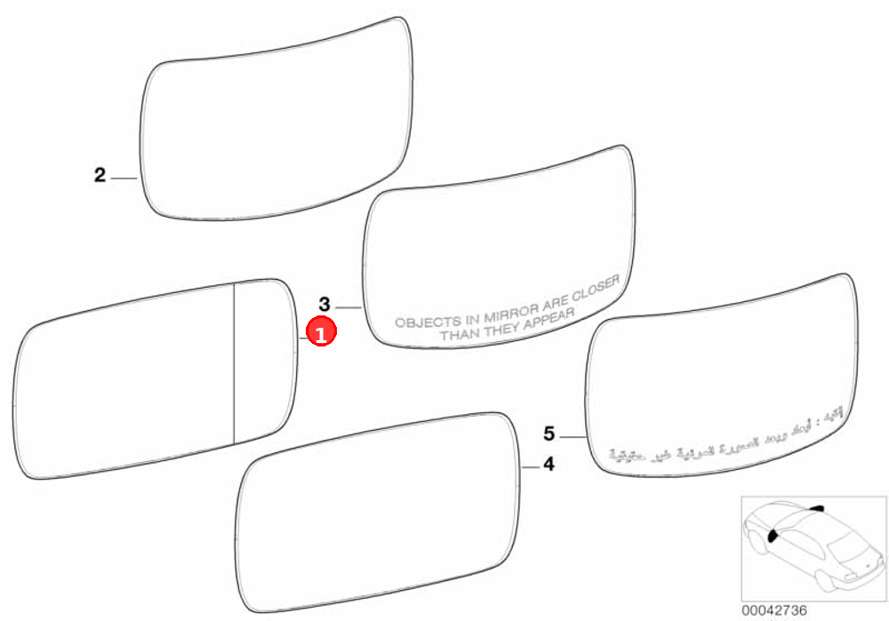 Mirror glass, heated, wide\-angle, left OE 51168247131