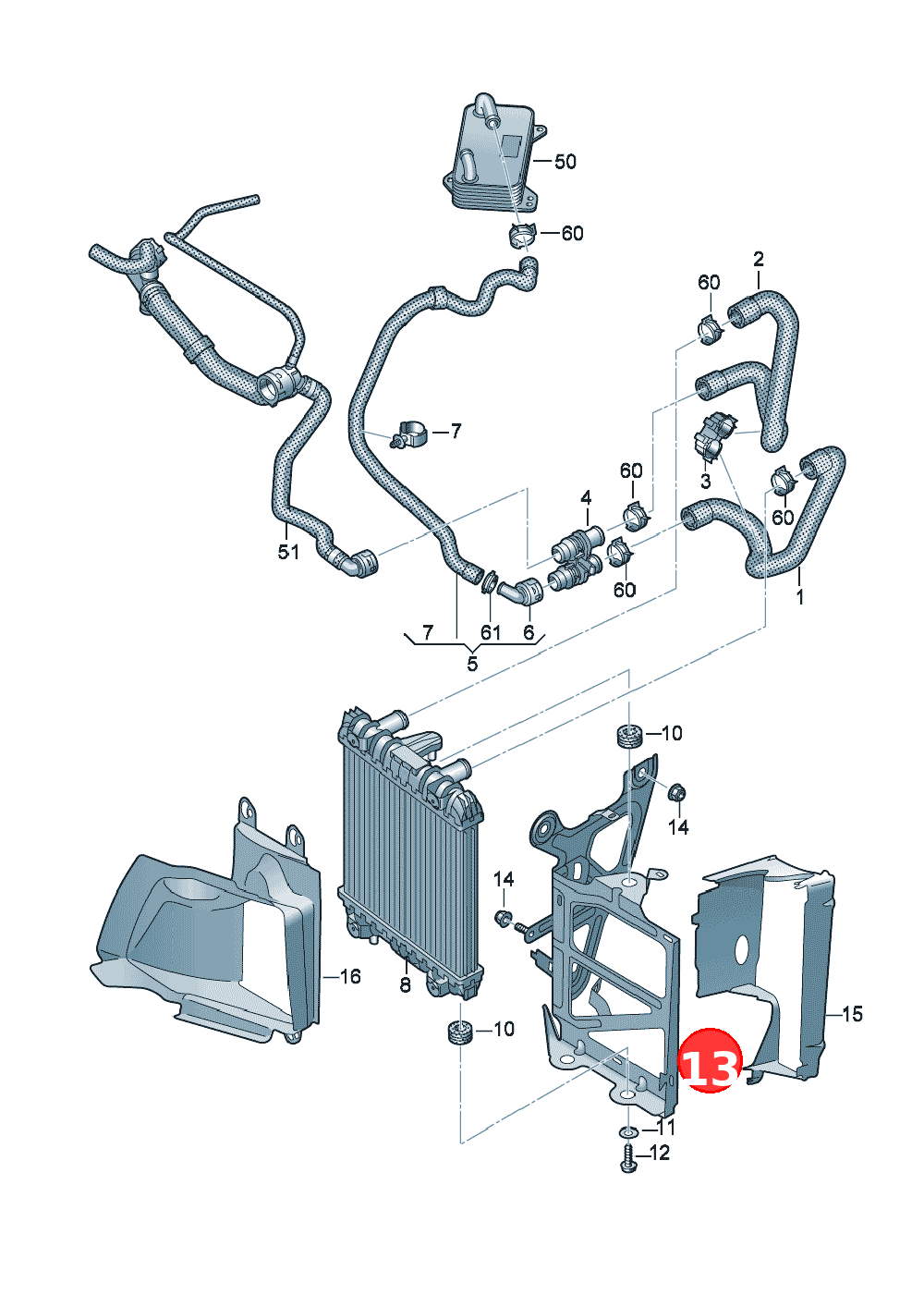 Bracket for additional coolant radiator OE 5Q0121093BF