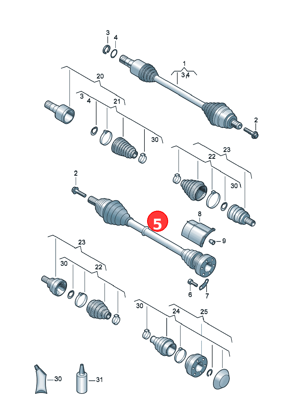 drive shaft with constant velocity joints OE 3Q0407272AG
