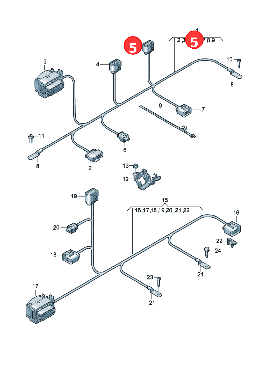 Flat contact housing withcontact locking mechanismConnection pieceElectric drive OE 4F0973704