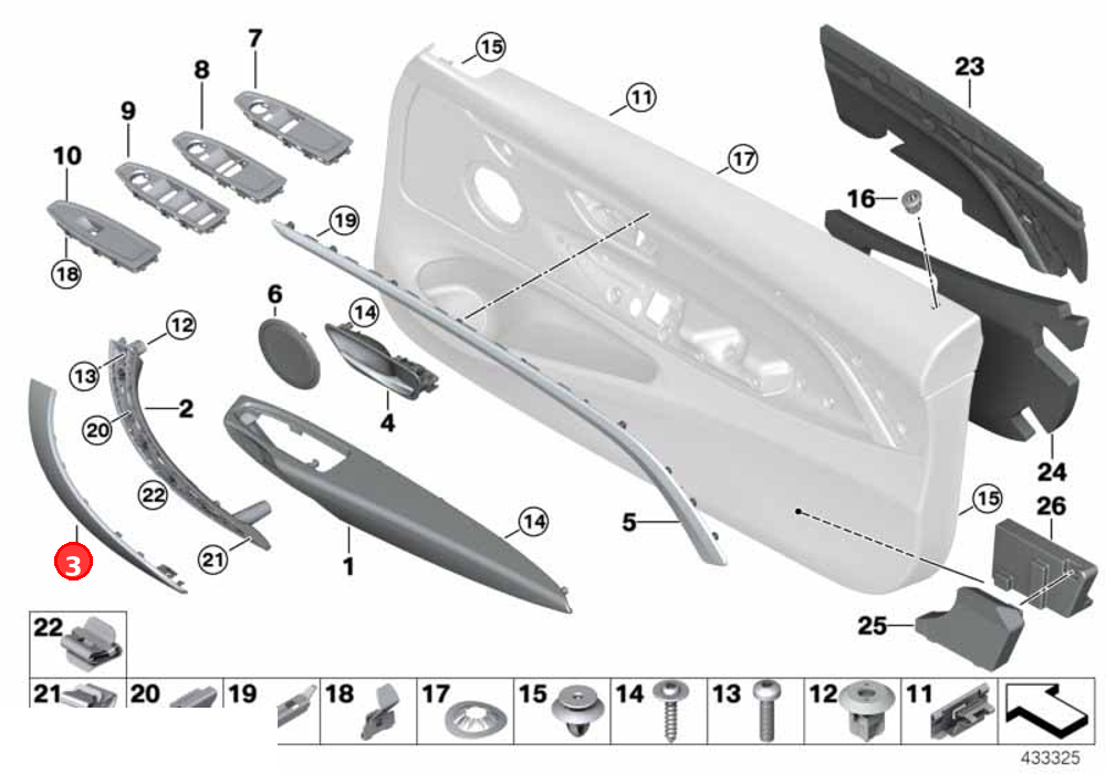 Trim, door pull, left OE 51417260085