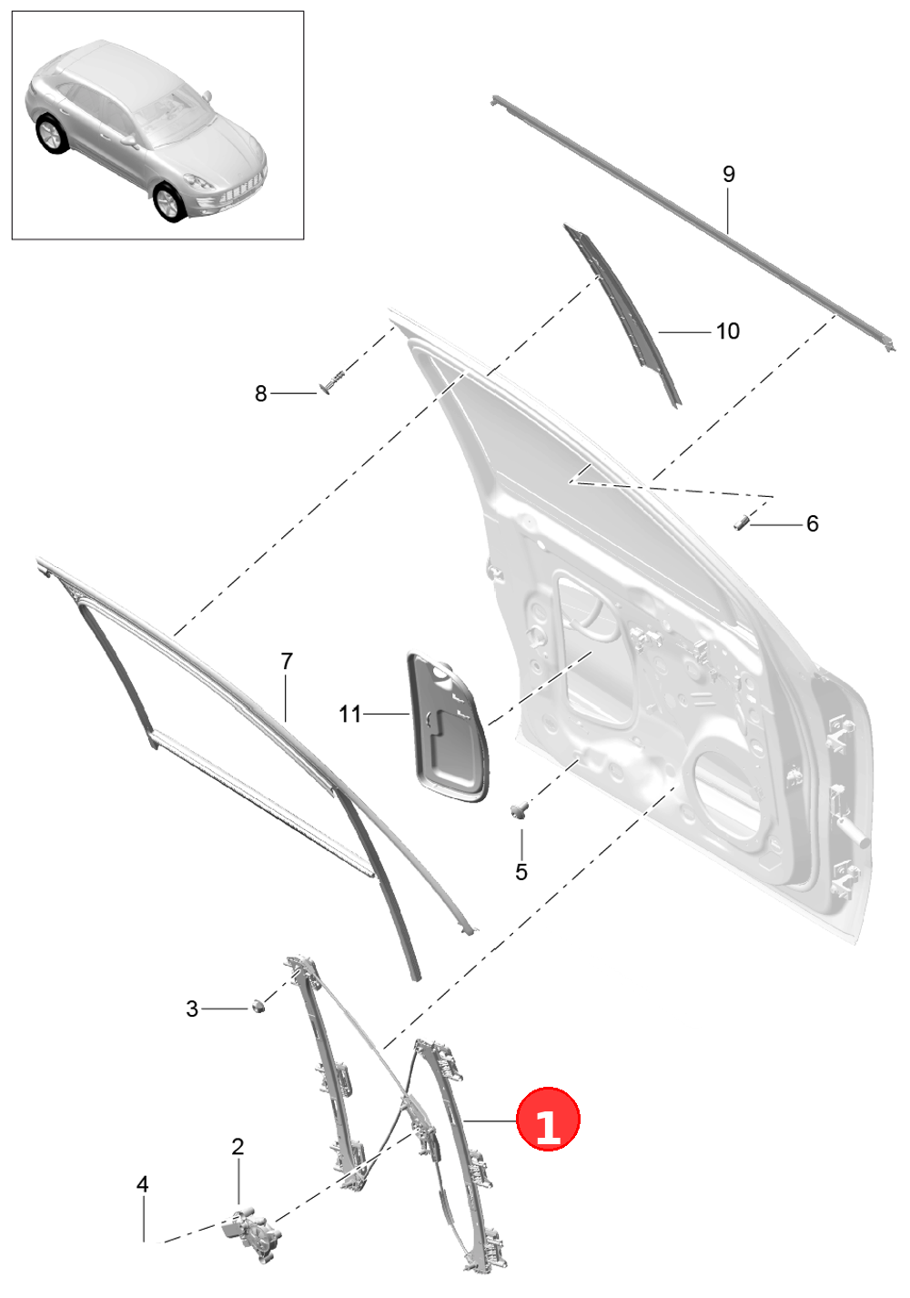 Window regulator without motor OE 95B837461