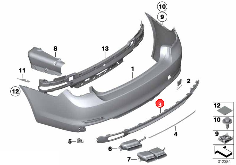 Trim, rear, primed OE 51127209918