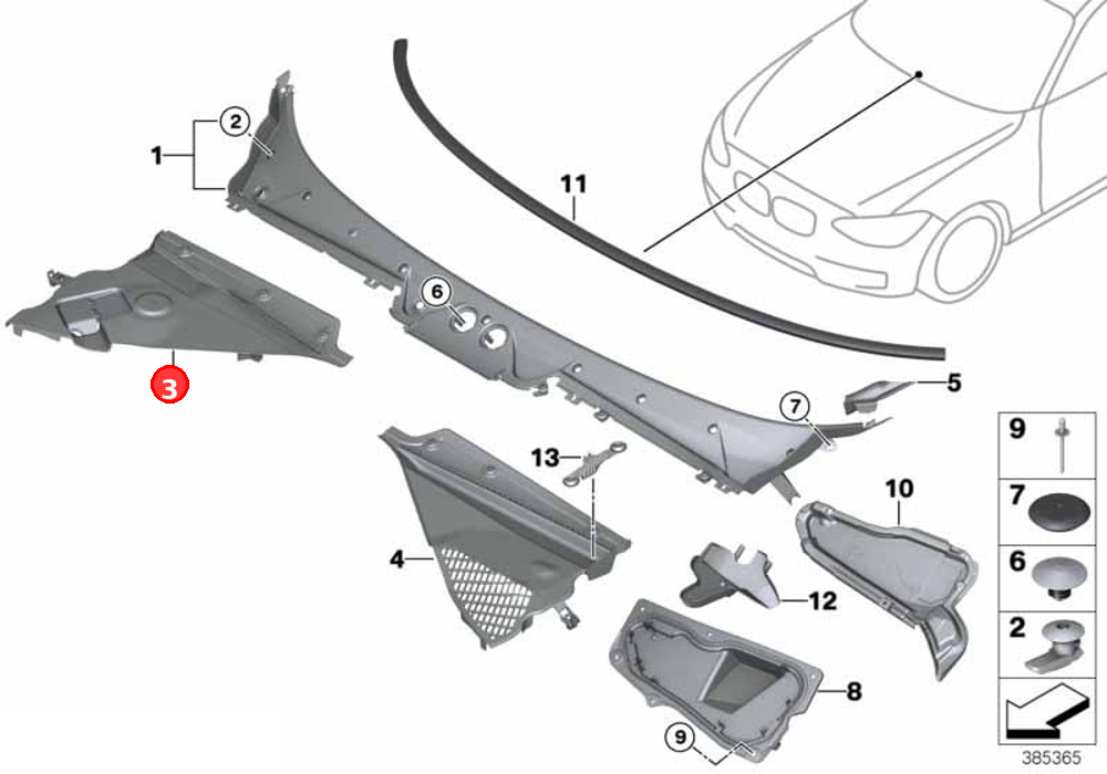 Cover, cowl panel, part 2 OE 51717405637