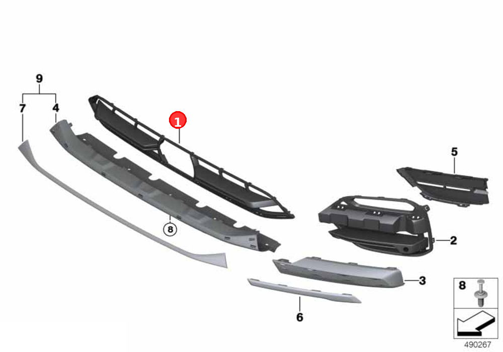 Grille, air inlet, middle OE 51117399898