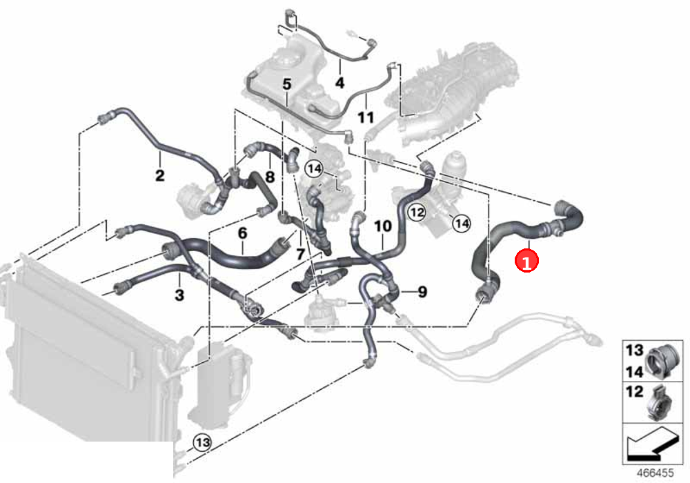 Coolant hose, feed OE 17128616143