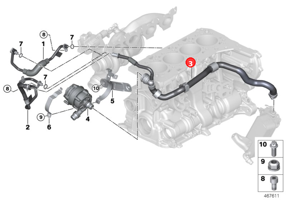 Coolant hose, return OE 17128740117