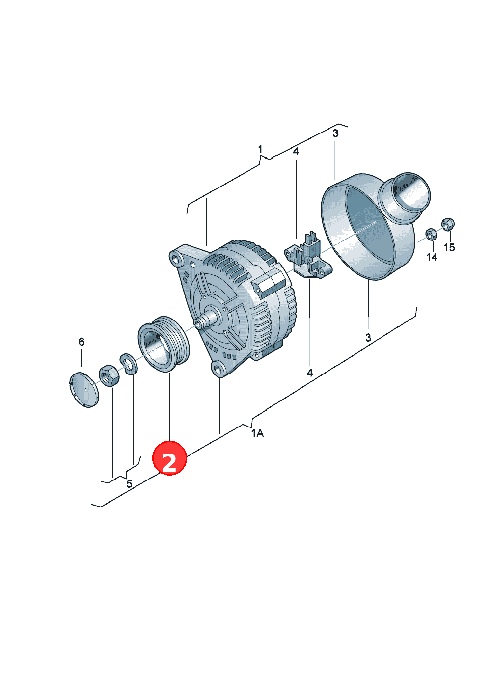Poly V-belt pulley withfreewheel and cover cap for alternator: use if required: OE 06E903119T