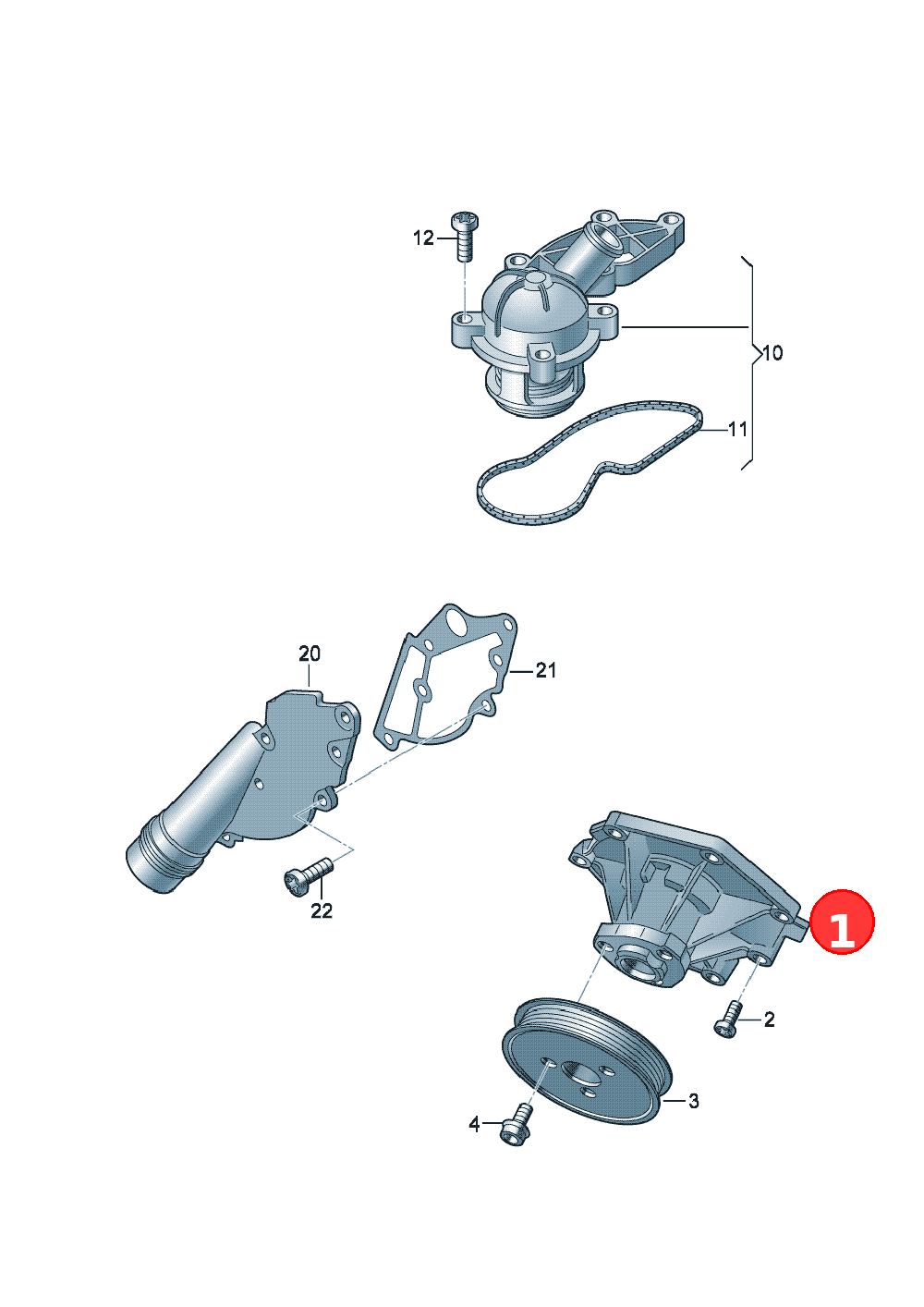 Coolant pump with glued insealing ring OE 06E121018A
