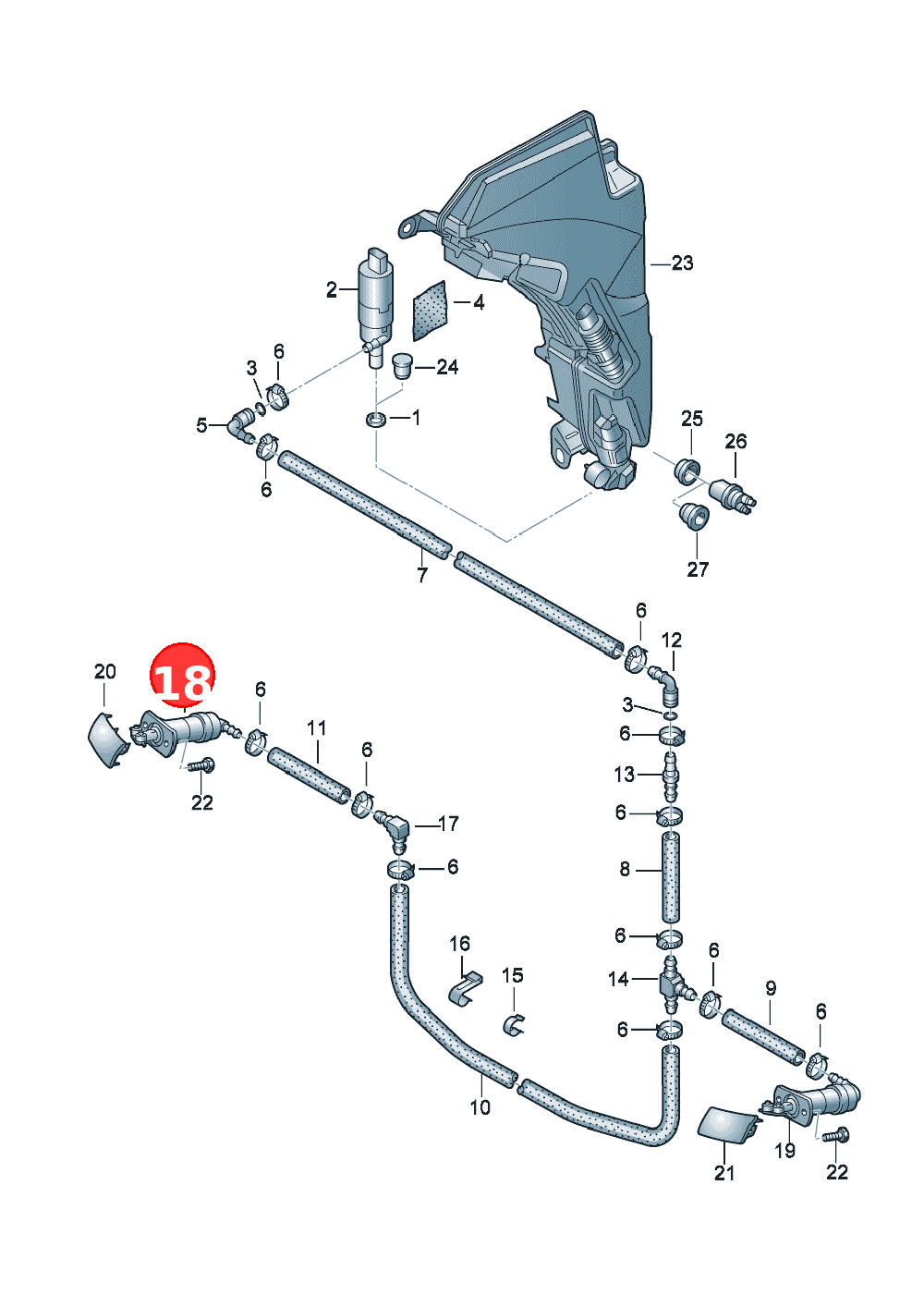 Lift cyl. with nozzle carrierand spray nozzle OE 4F0955102