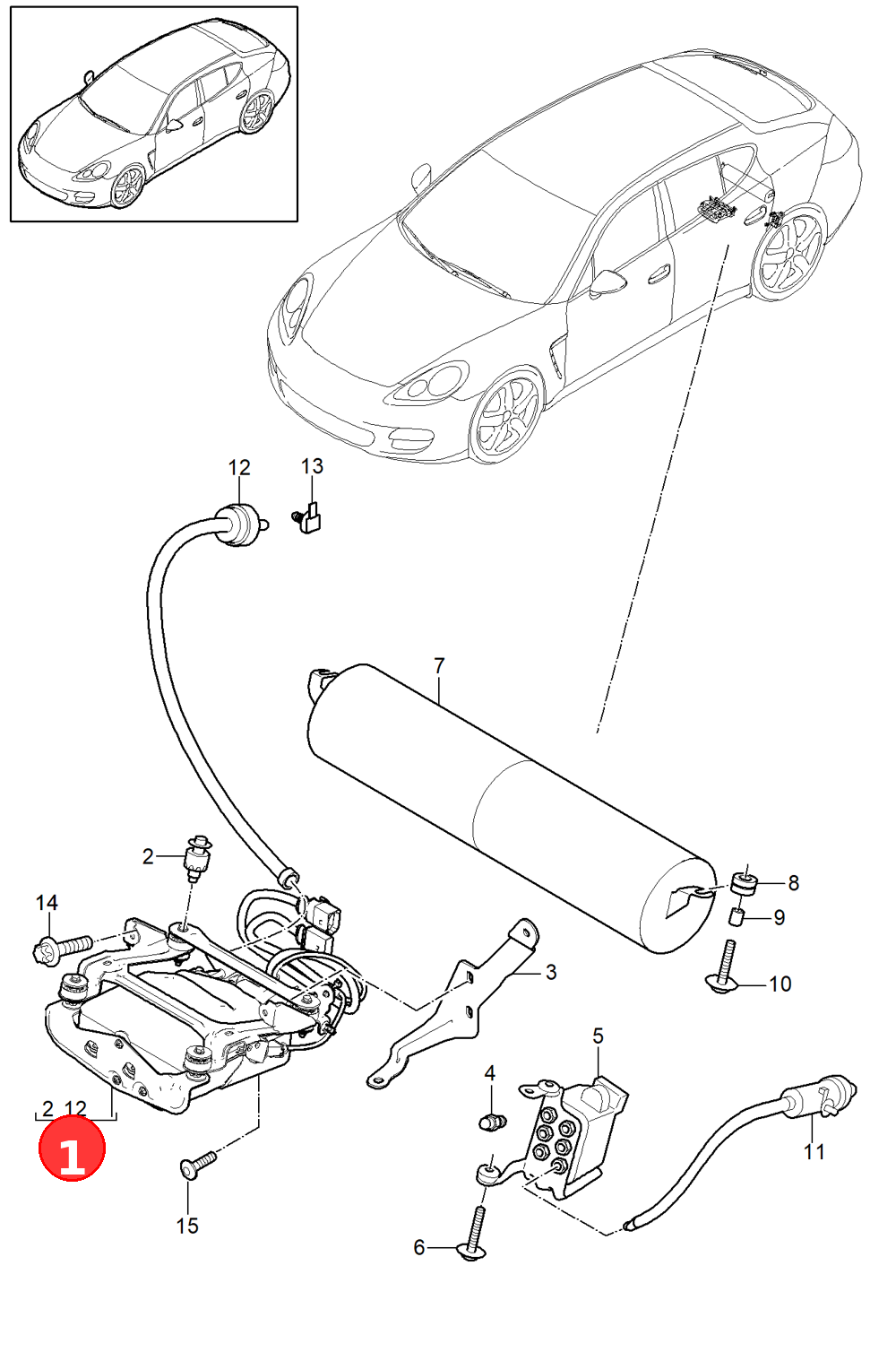 Compressoradditionally to be used items: use if required:RelayAdaptive suspension see illustration, item:Discontinued part OE 97035815107