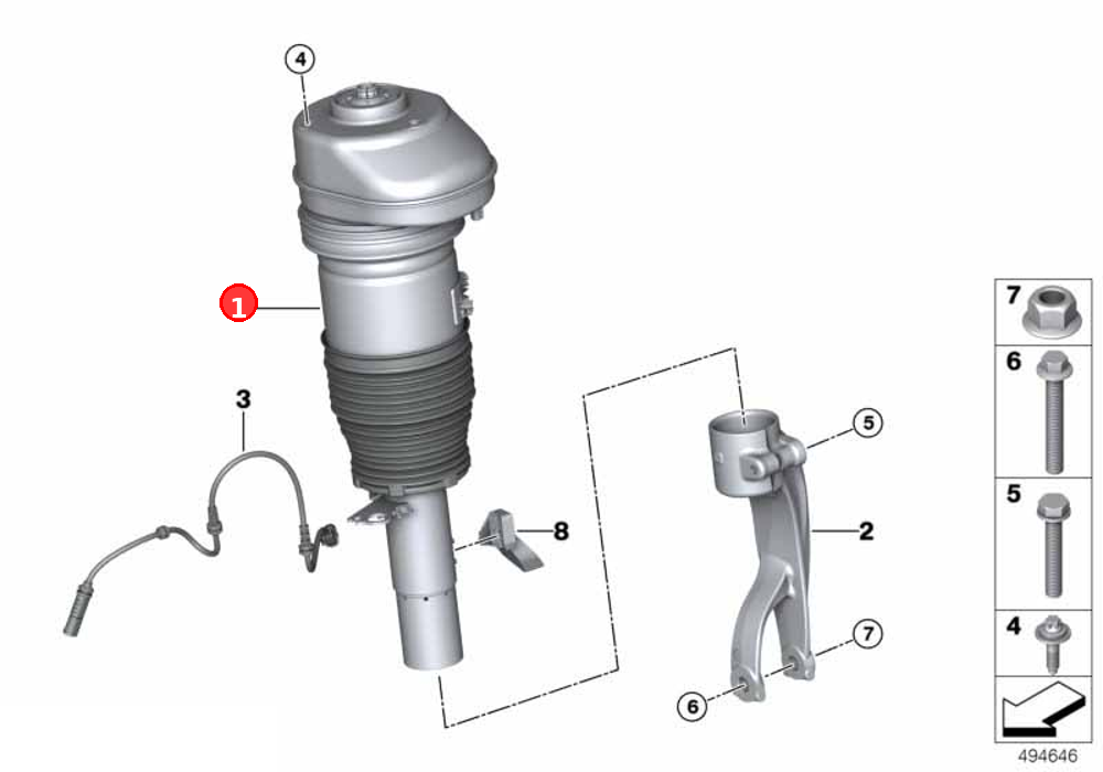 Air spring strut, front left OE 37106869035