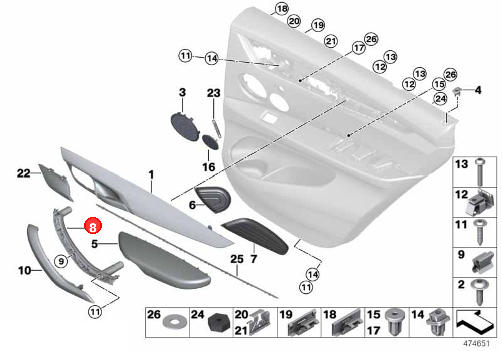 Carrier, door pull, left OE 51417345333