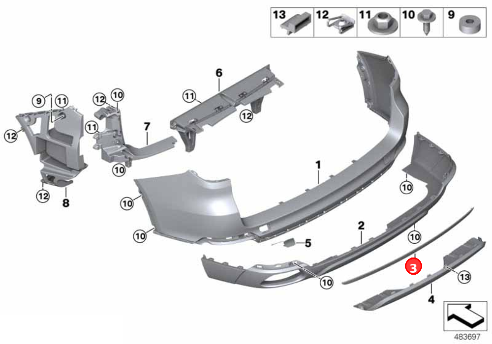 Trim strip, bumper, rear OE 51127365333