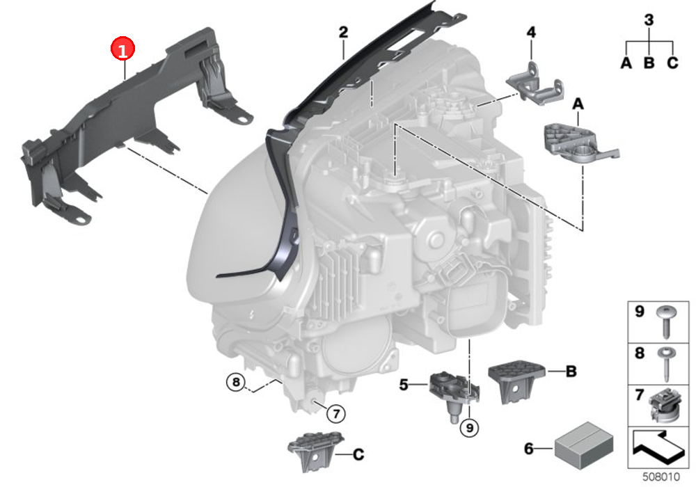 Bracket headlight left OE 63119879643
