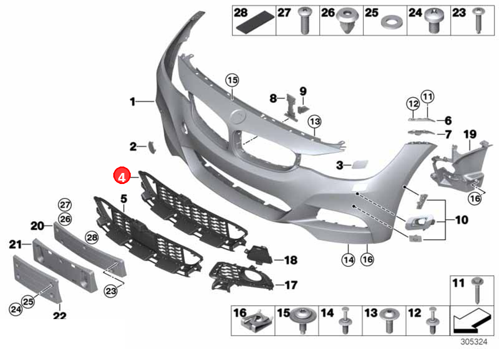 Insert, air inlet, middle OE 51118057188