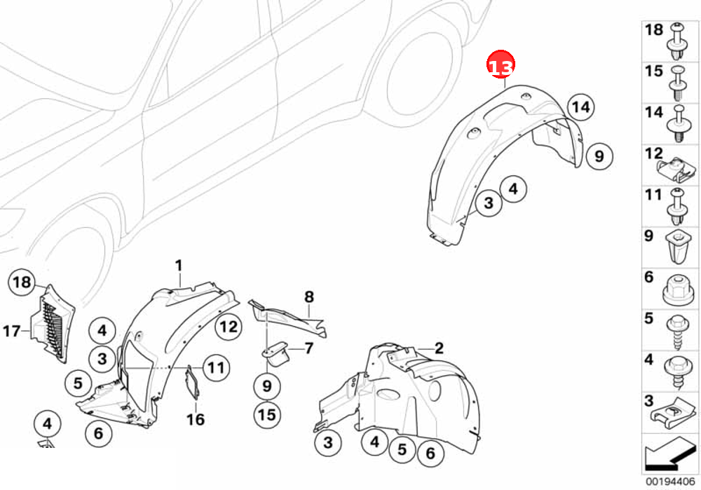 Cover, wheel housing, rear right OE 51717248212