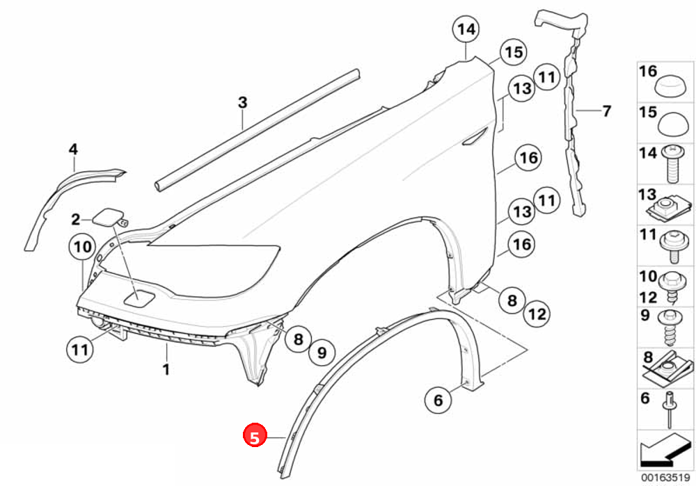 Cover, wheel arch, front right OE 51777176236