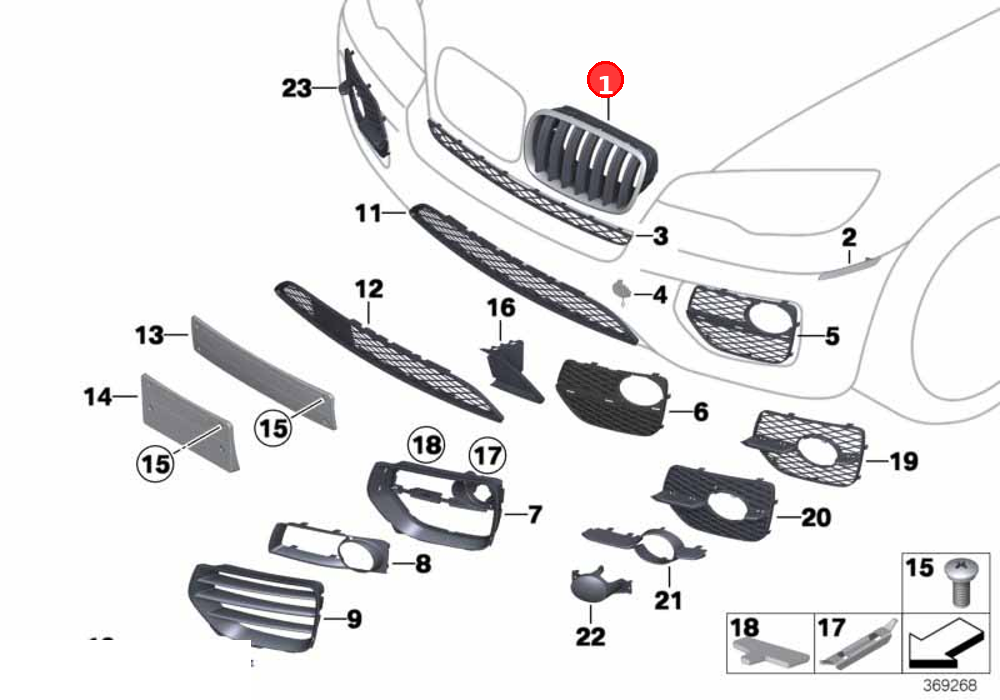 Grille, front, right OE 51137157688