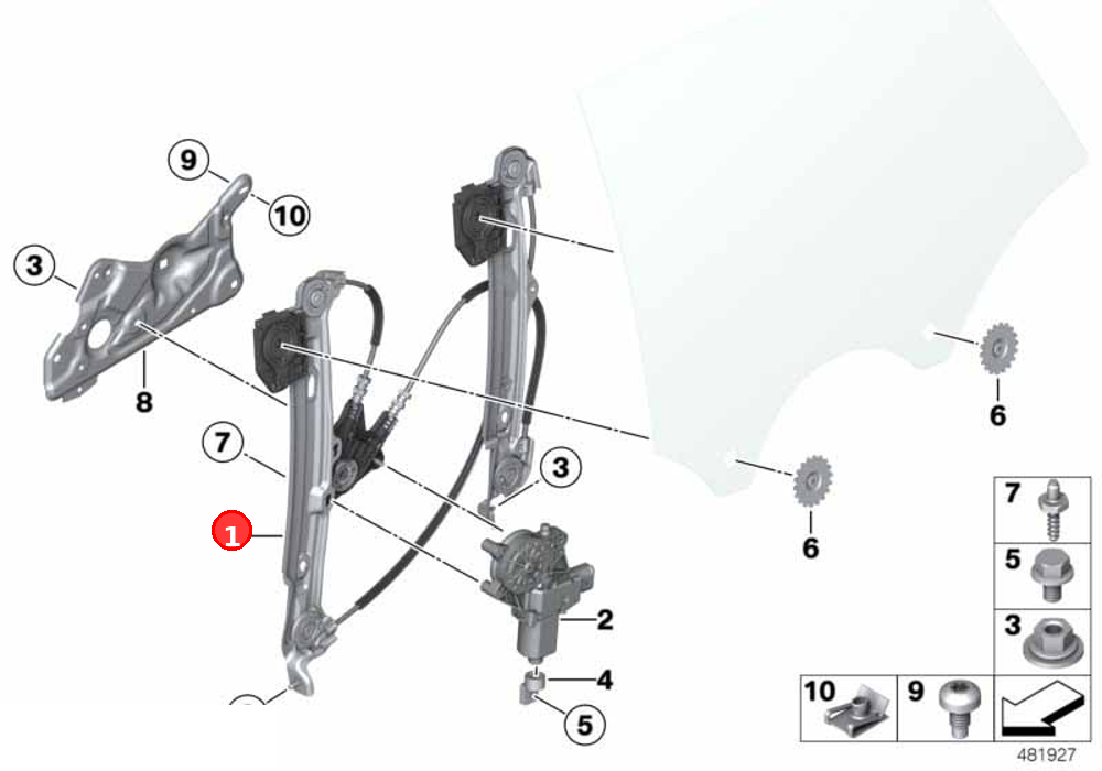 Window lifter without motor, rear right OE 51357339590