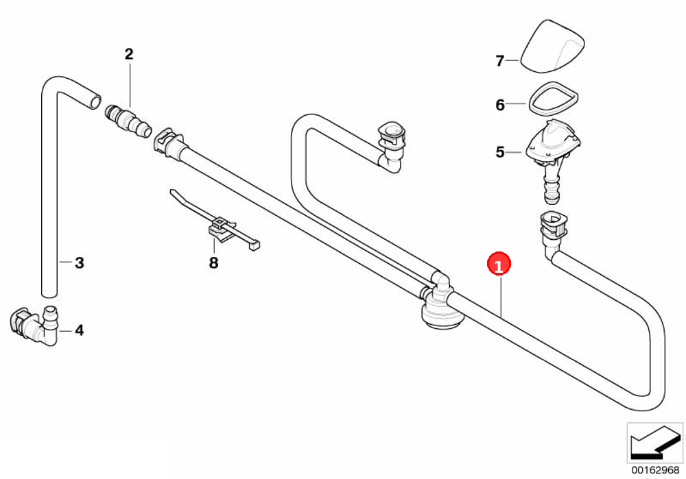 Hose line, headlight cleaning system OE 61677179469
