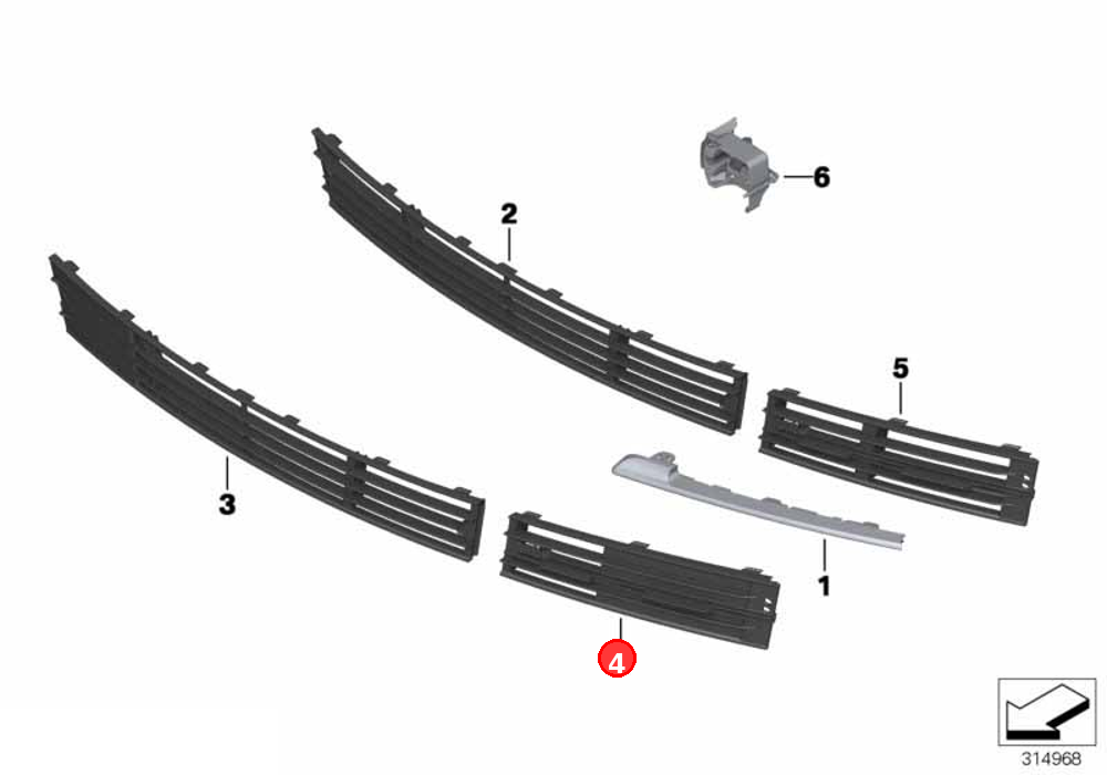 Grille, air inlet, partly closed, left OE 51117295267