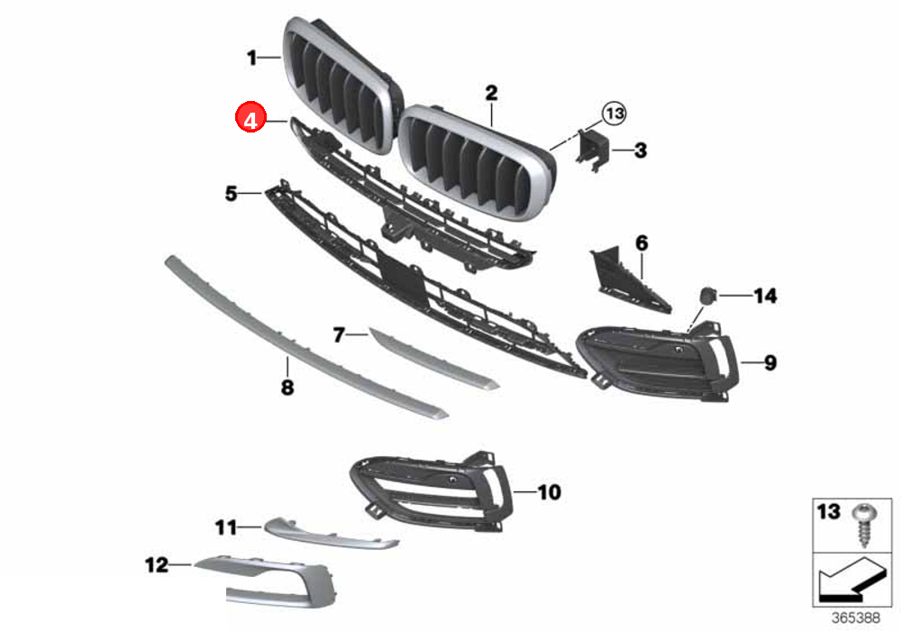 Grille, middle top, open OE 51117319767