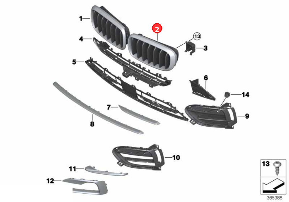 Ornamental grille, basic, left OE 51137373689
