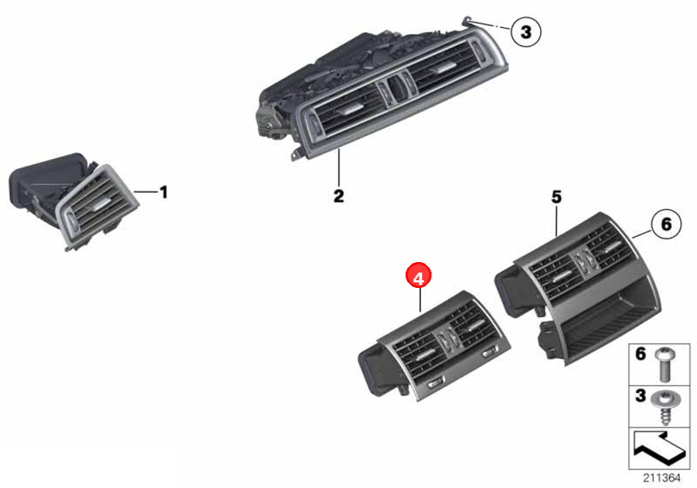 Fresh air grille center OE 64229172344