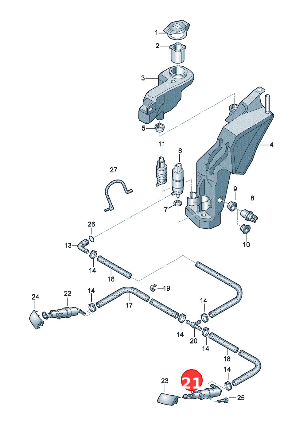 Lift cyl. with nozzle carrierand spray nozzle OE 8E0955101G