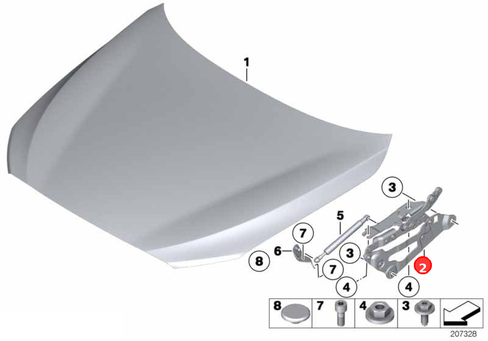 Right engine hood hinge OE 41617229636